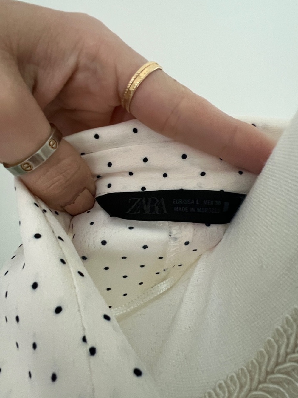 Zara Cream Maxi Shirt Dress with Black Piping and Polka Dots - Picture 5 of 5